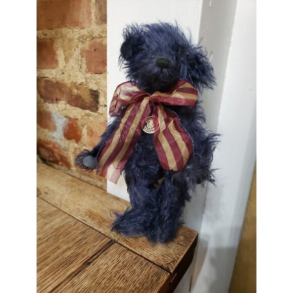 Knickerbocker New Generation Libby Bear Mohair Teddy Bow Navy Blue Posable - Picture 6 of 6